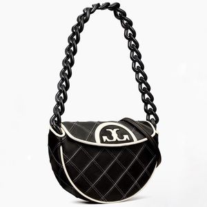 GOOD AS NEW Tory Burch Mini Fleming’s Soft Crescent Bag in Black